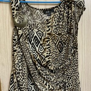 AGB Women's Geometric Animal Print Blouse - Black and Brown